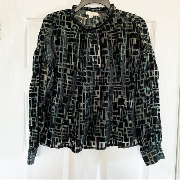 The Korner Metallic Abstract High Neck Semi-Sheer Blouse - Picture 1 of 7